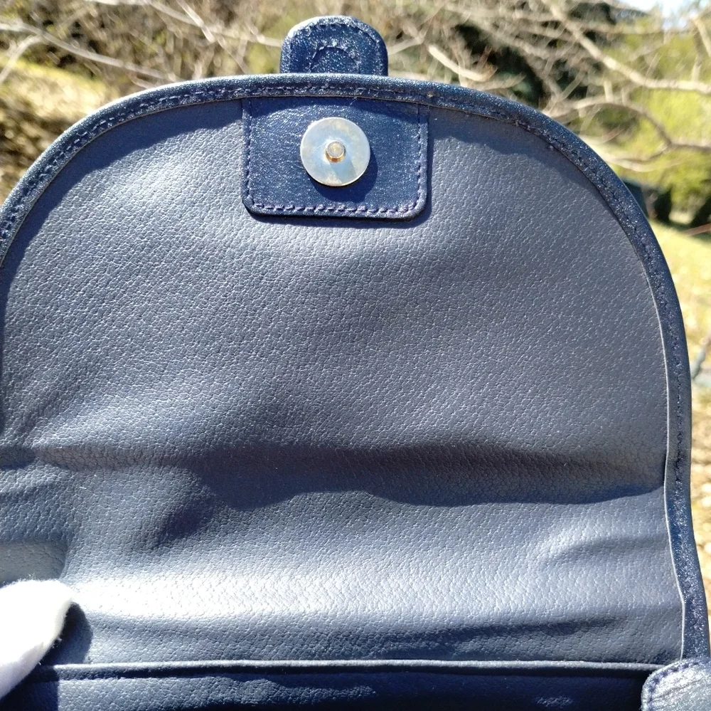 MCM Patricia Monogram Blue White Leather Crossbody Shoulder Bag Laurel Lock